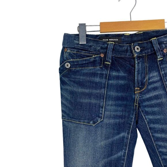 CLUB MONACO Women's Blue Dark Wash Distressed Patch Pocket Bootcut Jeans US 2 - Picture 4 of 16